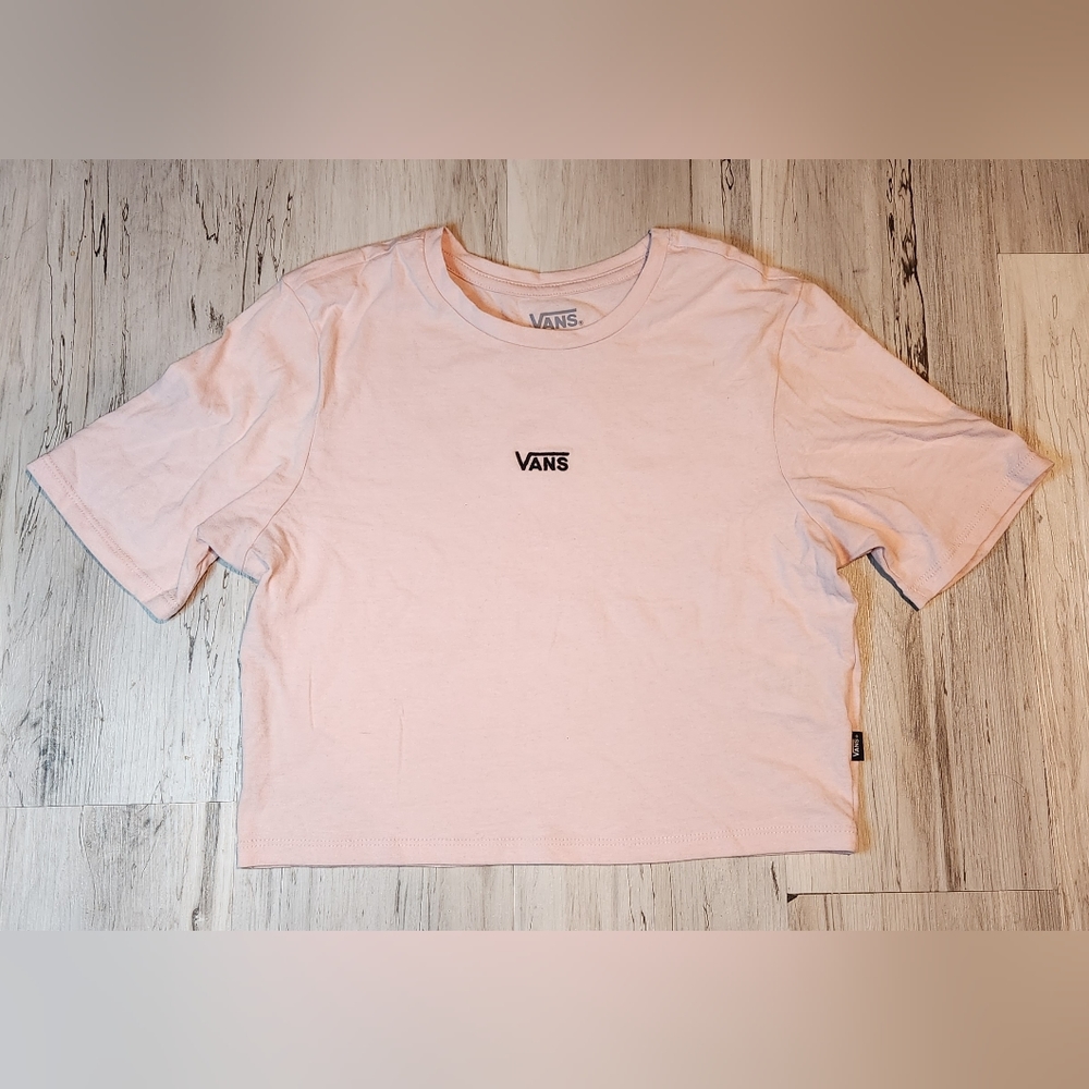 Vans Crop Top Womens Small Pale Pink Black Embroidered Logo